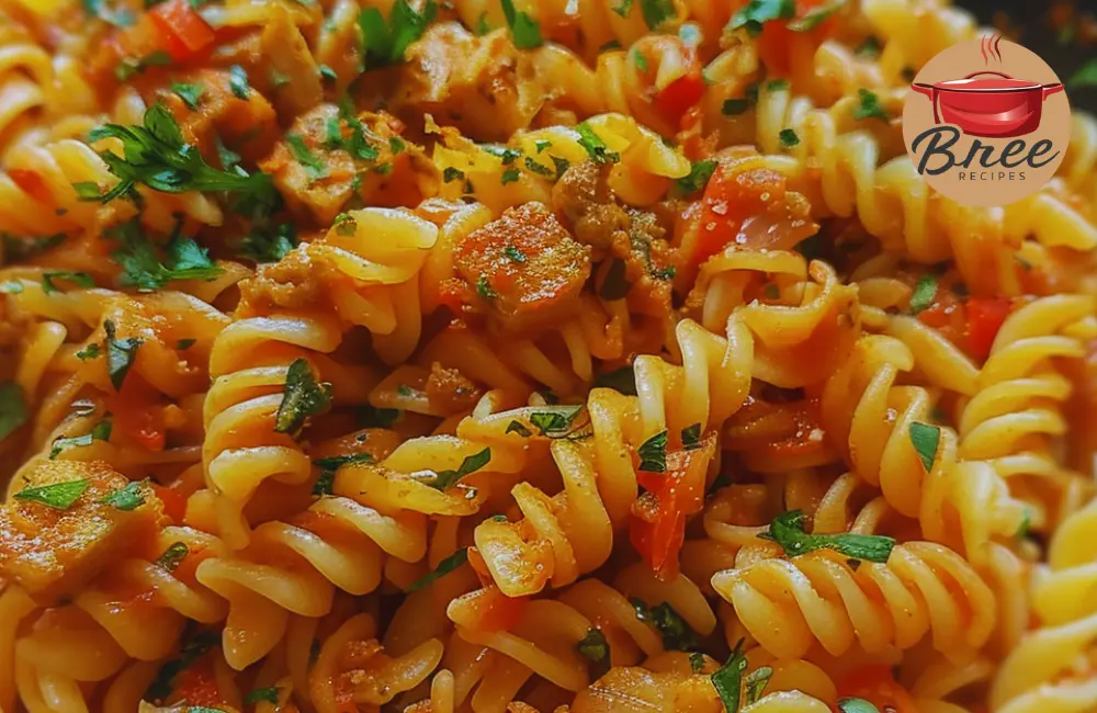 Rasta Pasta Recipe with colorful bell peppers and creamy sauce