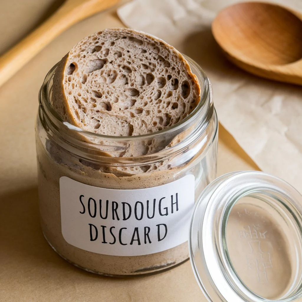 Sourdough discard stored in a jar, illustrating how long sourdough discard is good for.