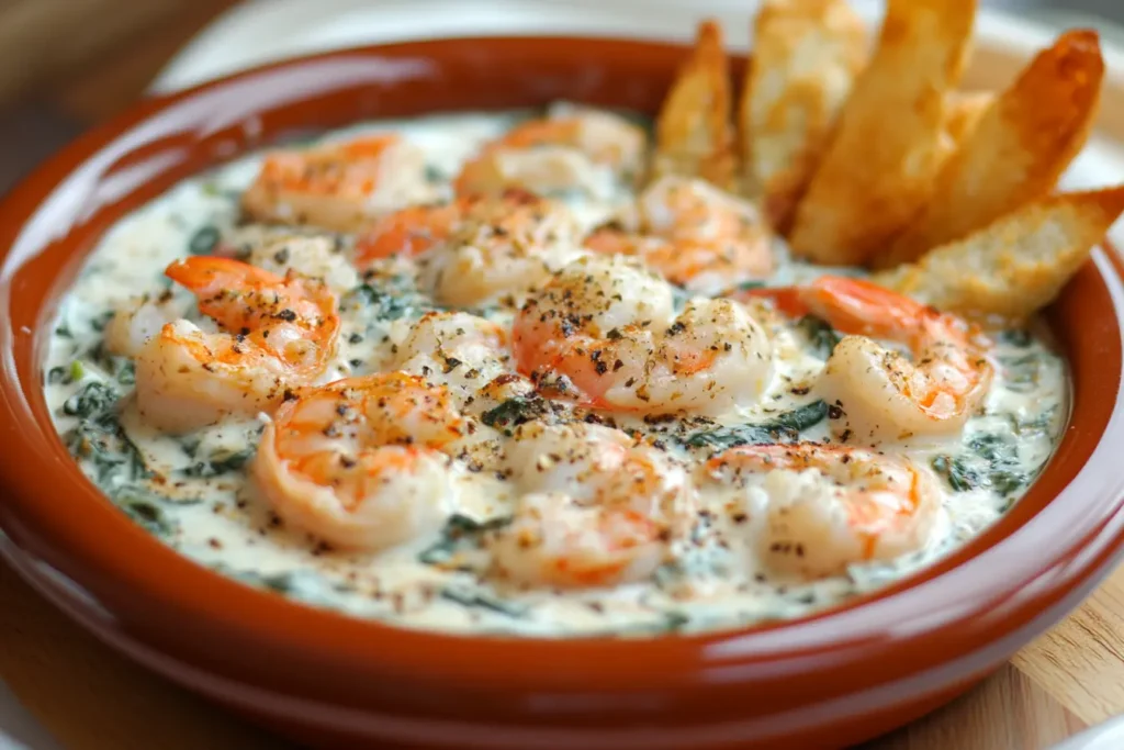 Creamy Shrimp and Crab Spinach Dip served with crackers and fresh veggies