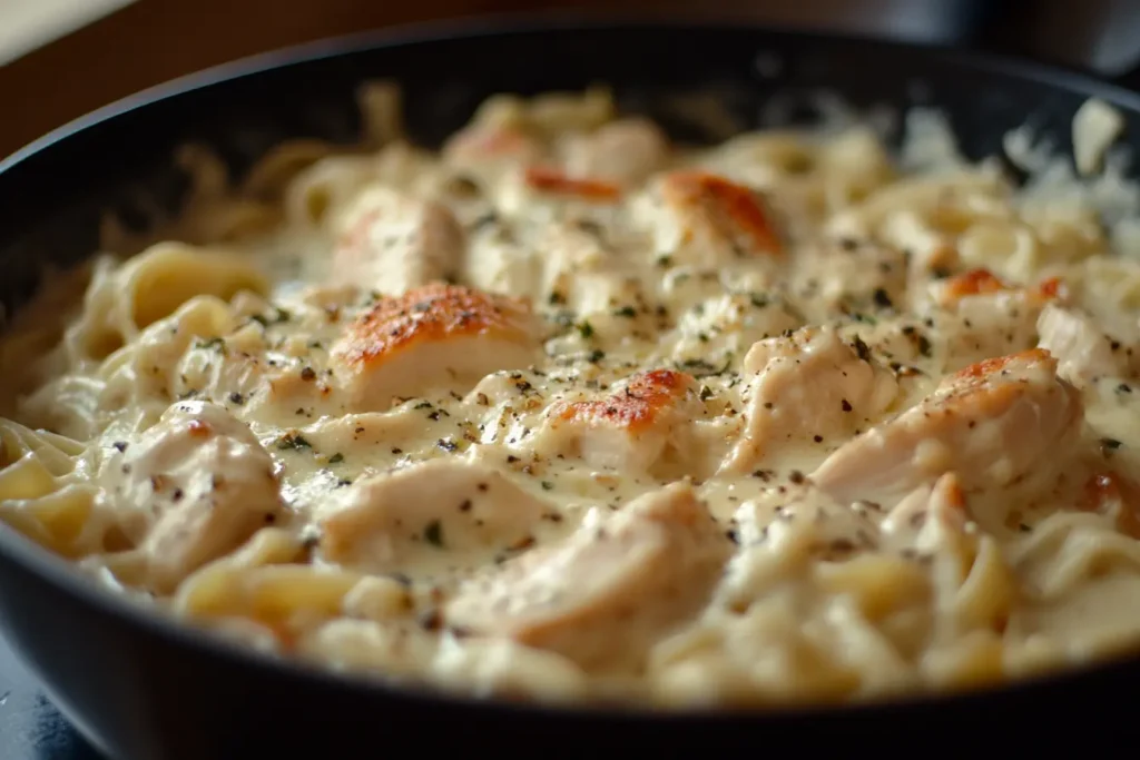 Creamy Italian Chicken Pasta with tender chicken pieces, fresh herbs, and a rich sauce over al dente pasta