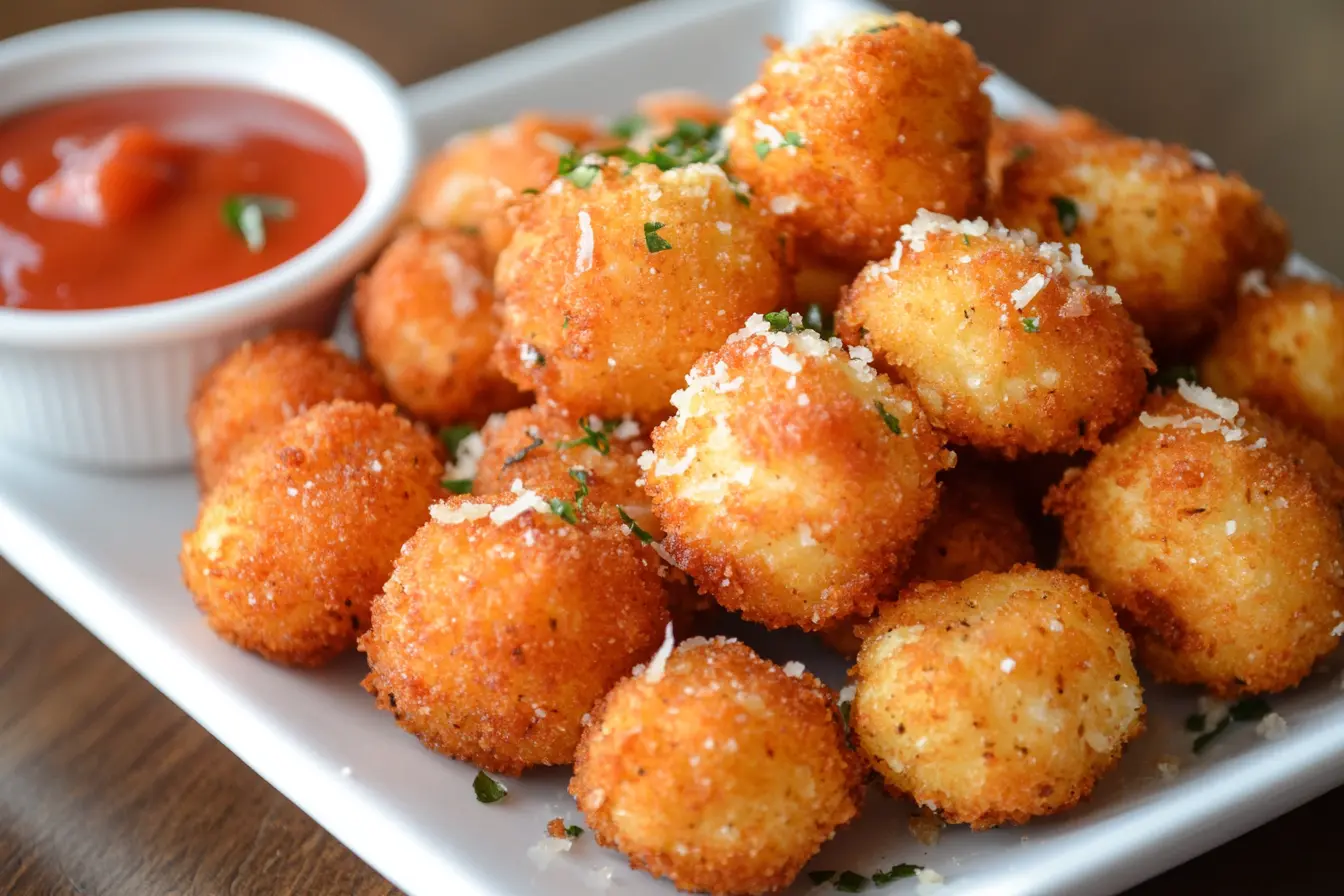 Crispy Parmesan Cauliflower Bites served with a dipping sauce